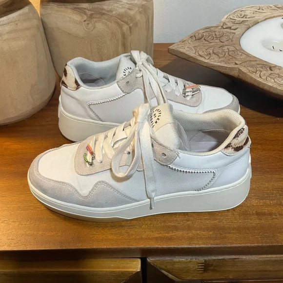 LOEFFLER RANDALL KEIRA LOW TOP SNEAKER INCEMENT/MOCHA LEOPARD EUC size 7 - Picture 1 of 13